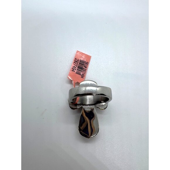 White Howlite Cross Ring Stainless Steel 316L Silver Gold Two Tone Statement - Picture 9 of 11